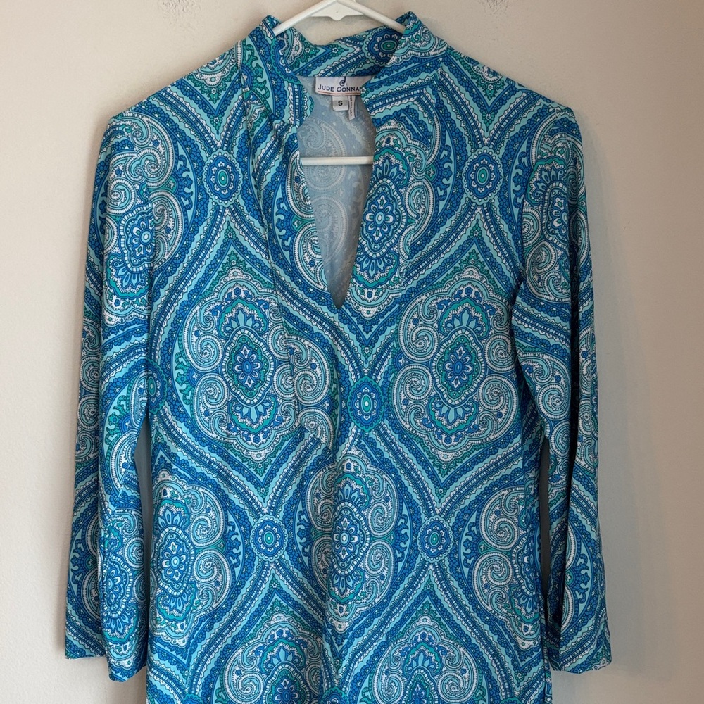 Jude Connally Teal & Blue Paisley Long Sleeve Tunic Dress